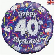 Purple Streamers 40th Birthday Balloon